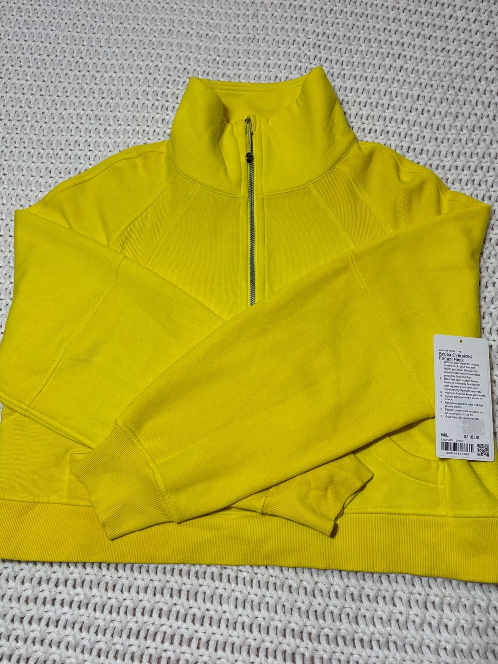 lululemon sonic yellow scuba oversized funnel neck size m/l